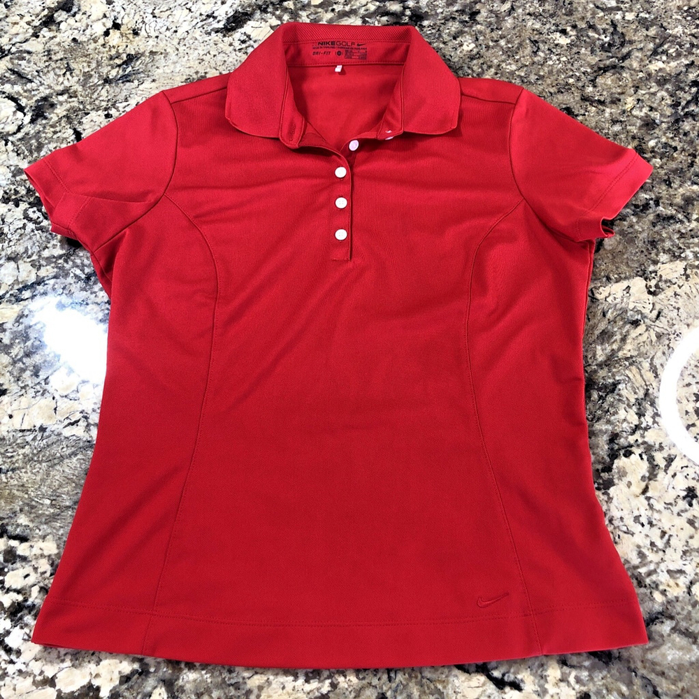 Nike Women’s Red Short Sleeve Polo Shirt with Button Placket